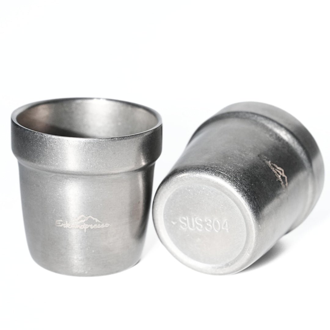 Doppelwandig Edelstahl Espressotassen 2er Set Kaffeetassen ohne Henkel， Silber matt - Stapelbar Bruc