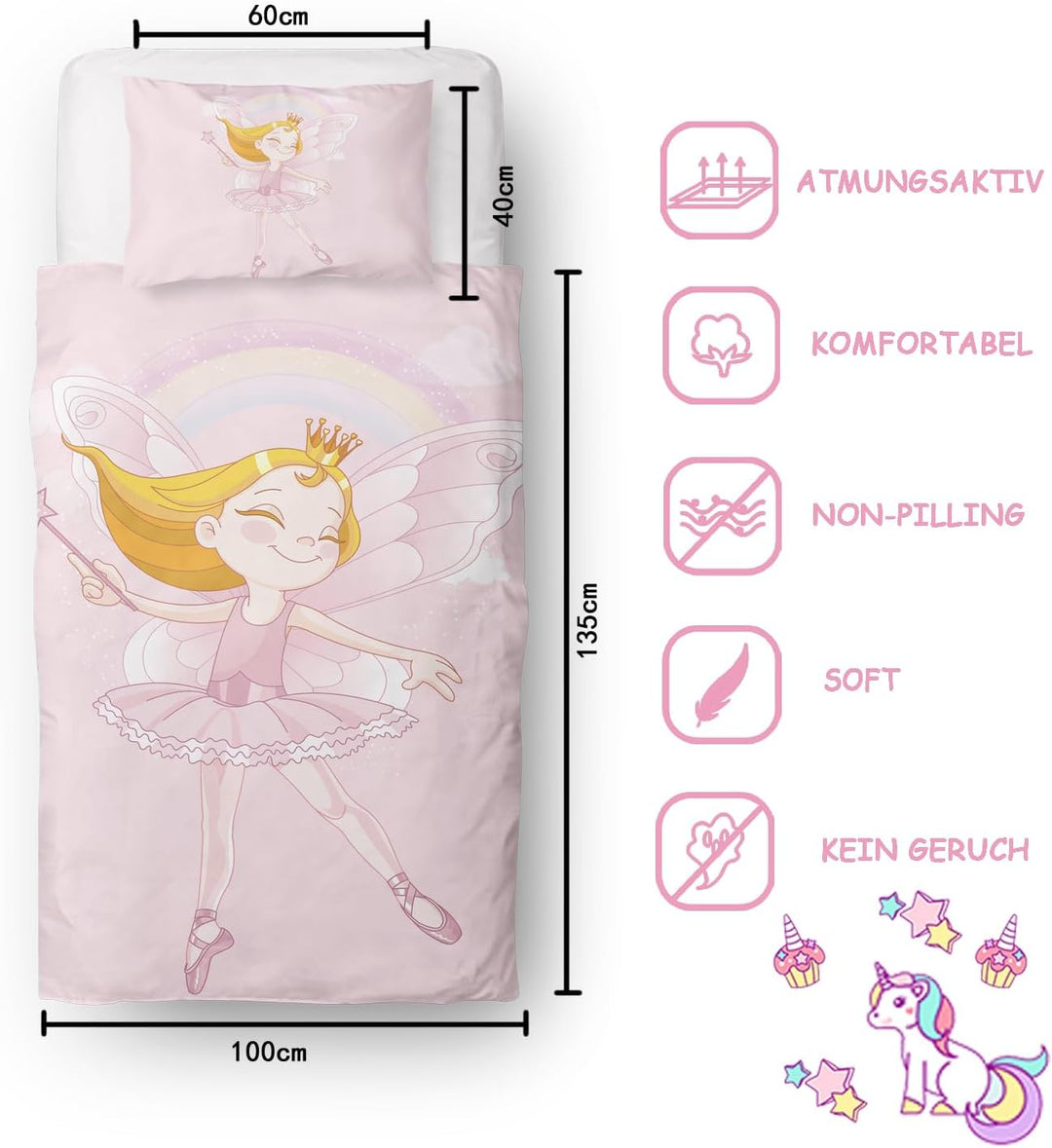 DJDEA Kinderbettwäsche 100x135 cm - Kinder Bettwäsche Feen Elfen, Weich Mikrofaser Baby Bettwäsche f