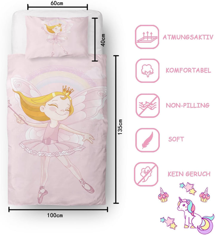 DJDEA Kinderbettwäsche 100x135 cm - Kinder Bettwäsche Feen Elfen, Weich Mikrofaser Baby Bettwäsche f