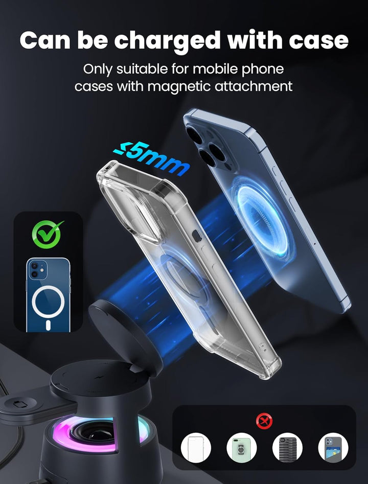 NEUTYPECHIC Bluetooth-Lautsprecher mit Induktionsladegerät 5-in-1, Schreibtischlampe, Halterung 65°