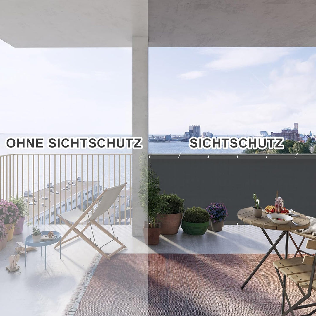 LOVE STORY Balkon Sichtschutz Wetterfest 85x500cm PES Balkonabdeckung，Windschutz und UV-Schutz mit K