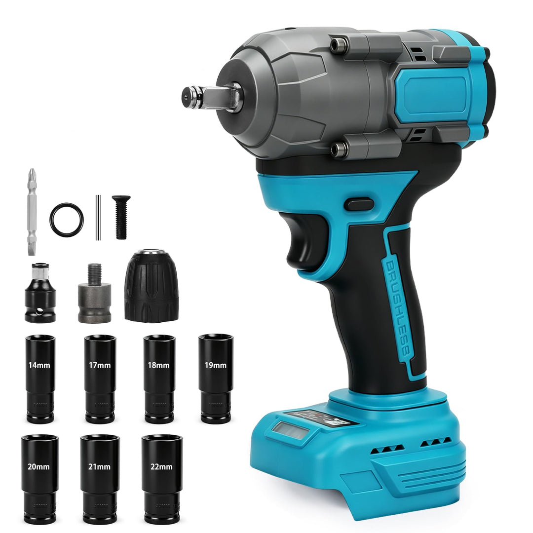 Akku Schlagschrauber Kompatibel mit Makita 18V Lithium-Akku, 1/2 Zoll Bürstenloser Schlagschrauber m