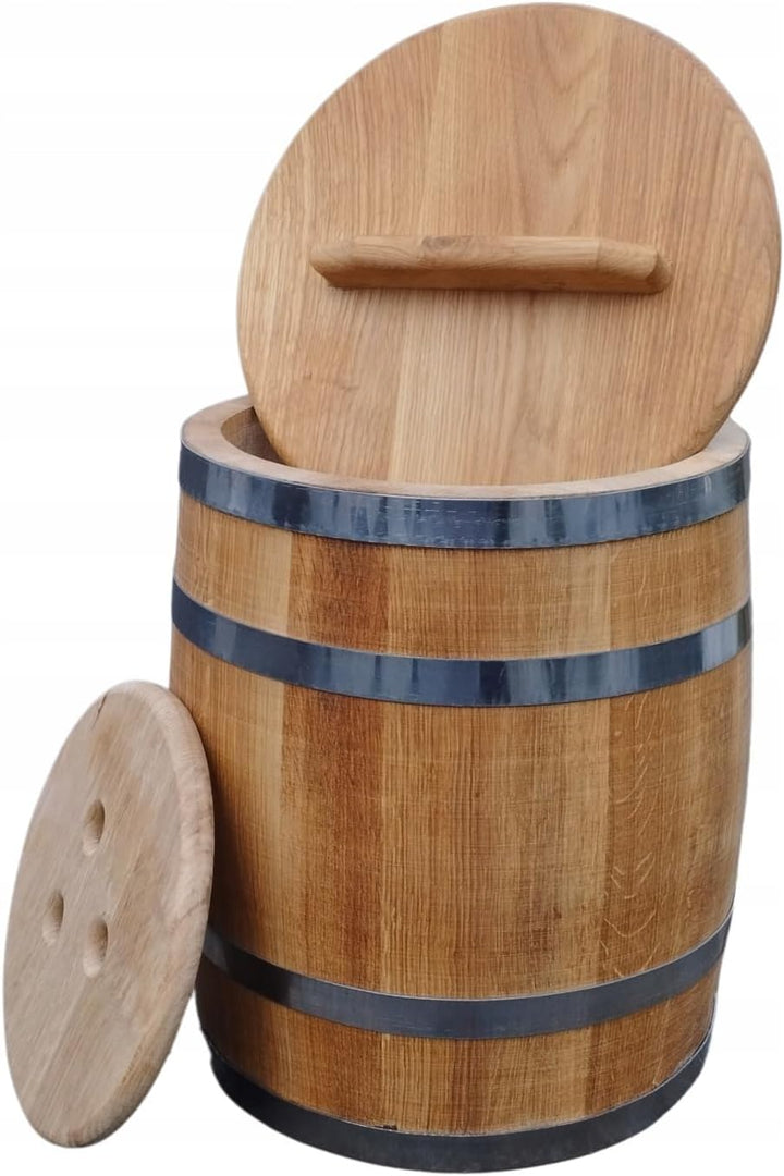 Sauerkrautfass 50L aus Eichenholz – Handgemachtes Gärfass mit Deckel &amp; Gewicht – Holzfass zum Einleg