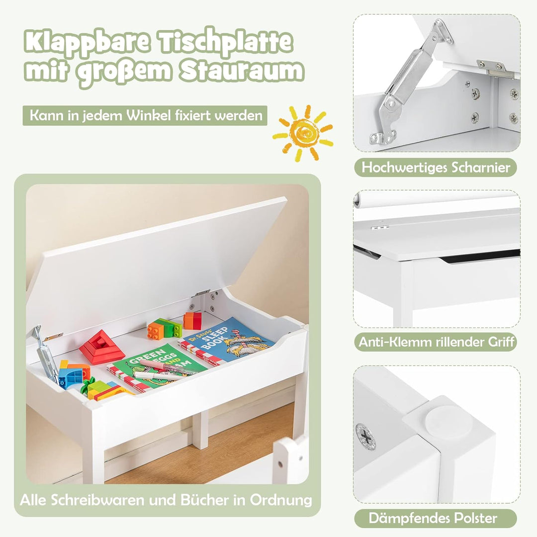 DREAMADE Schreibtisch Kinder mit Stuhl, Schülerschreibtisch aus Holz, Jugendschreibtisch, Kindertisc