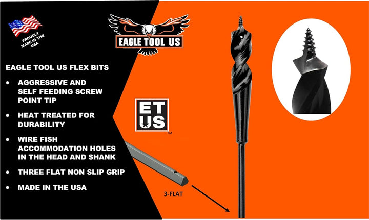 Eagle Tool US ESP75054 Flexschaft-Installer-Bohrer, Schraubspitze, 3/4 Zoll x 54 Zoll, 1/4-Zoll-Scha