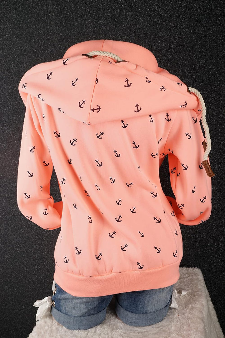 VIN TE Damen Sweat Jacke XXL Kapuze Hoodie Übergangsjacke Fleece gefüttert schräger Reissverschluss