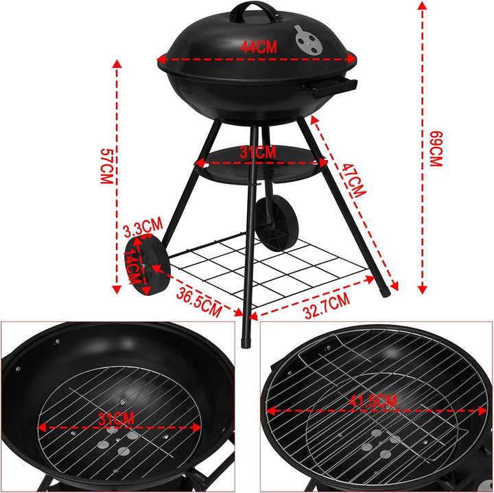 eSituro SBBQ0005 Holzkohlegrill Rundgrill Holzkohle-Grillwagen mit Rädern Deckel Standgrill Barbecue