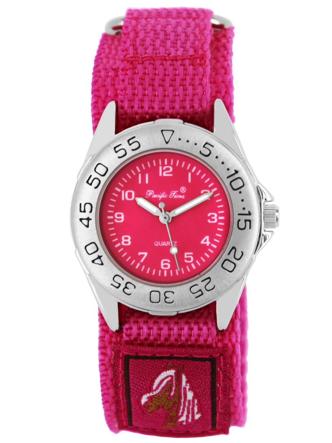 Pacific Time Kinder-Armbanduhr Pferde Mädchen Uhr Klett Textilarmband Analog Quarz rosa pink 21653
