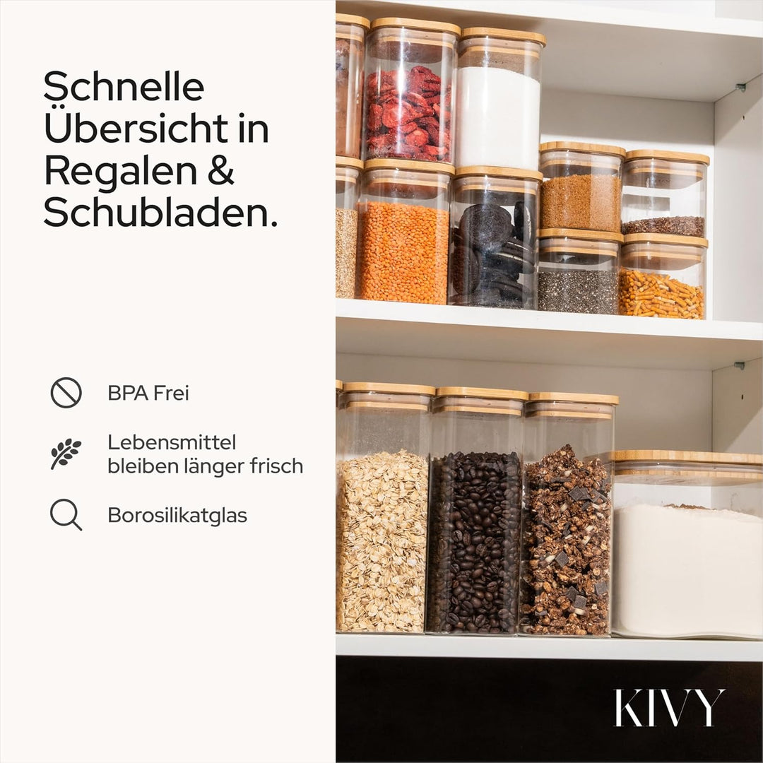 KIVY Vorratsgläser mit Deckel - 4 x 400ml - Kleine Vorratsdosen mit Bambusdeckel - Vorratsdosen Glas