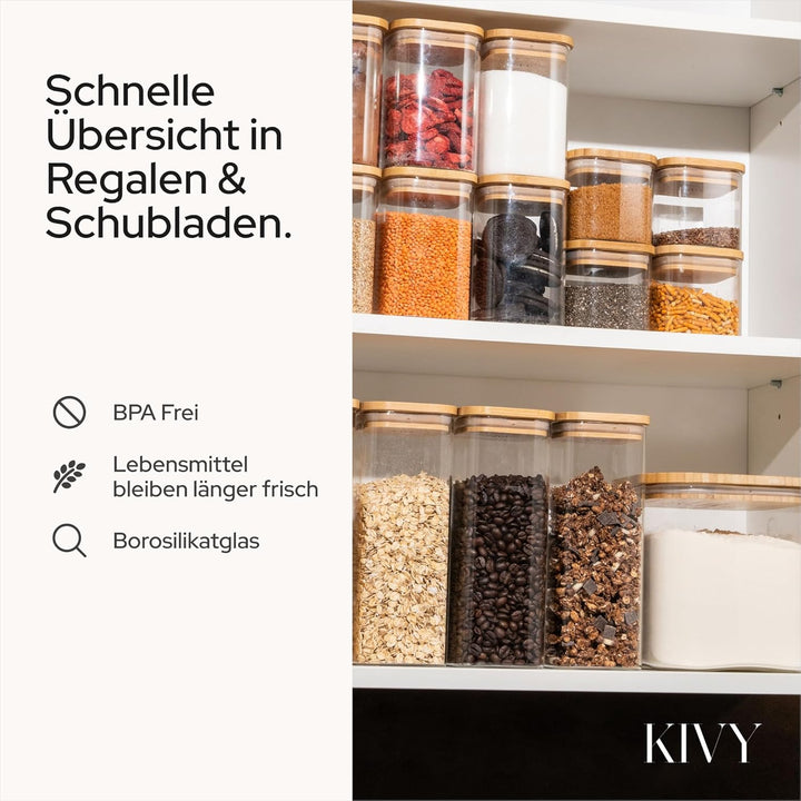 KIVY Vorratsgläser mit Deckel - 4 x 400ml - Kleine Vorratsdosen mit Bambusdeckel - Vorratsdosen Glas