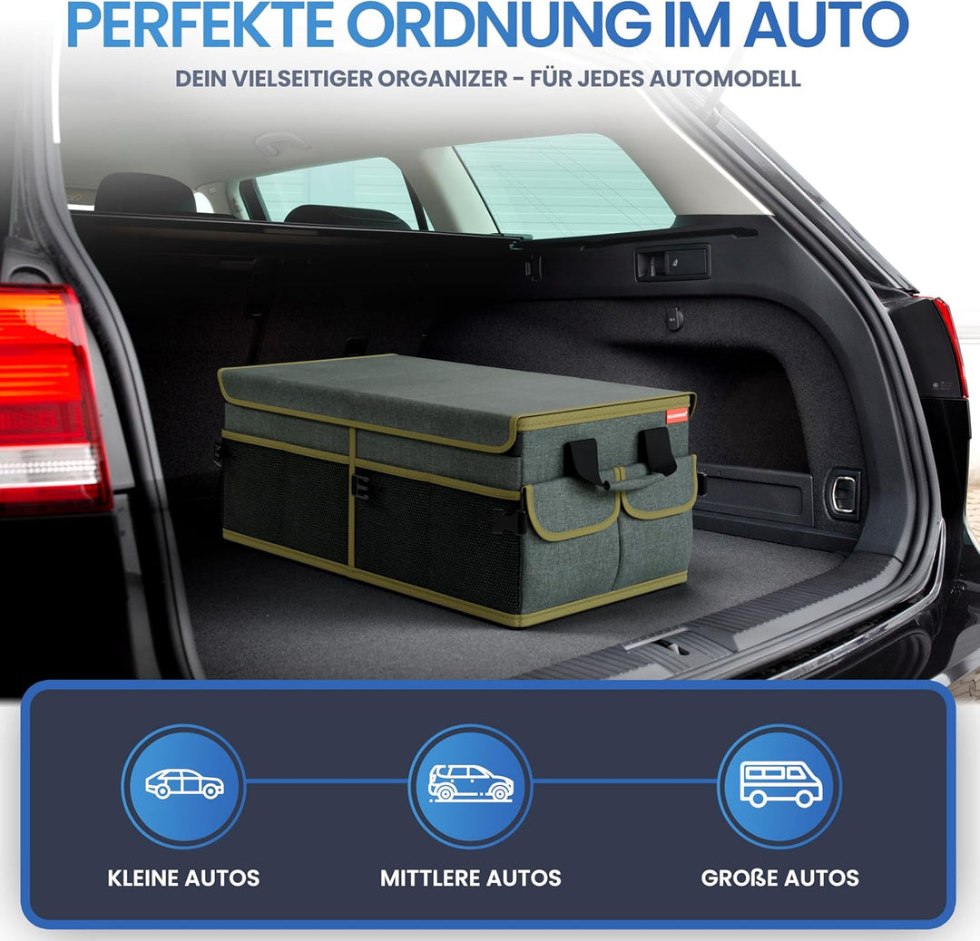 HELDENWERK Premium Kofferraum-Organizer mit Deckel stabil & rutschfest - Faltbare Auto Kofferraumtas