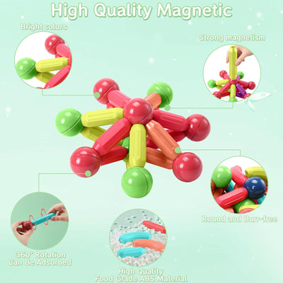 AOUVT 64 Pcs Magnetische Bausteine Spielzeug, 3D Konstruktions Spielzeug, Magnetspielzeug für Kinder