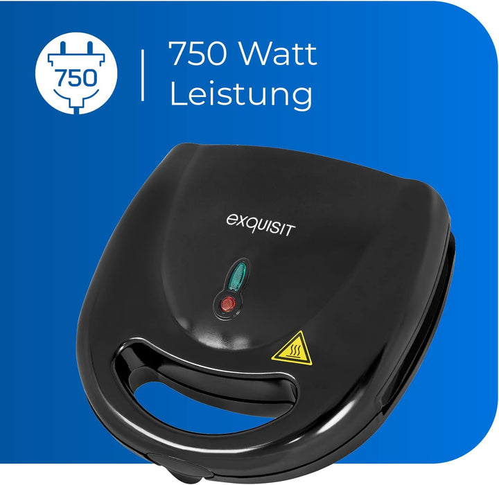 Exquisit Sandwichtoaster ST 3101 sw | Dreieck-Sandwich | Antihaft | 750 W Leistung | Schwarz | Überh