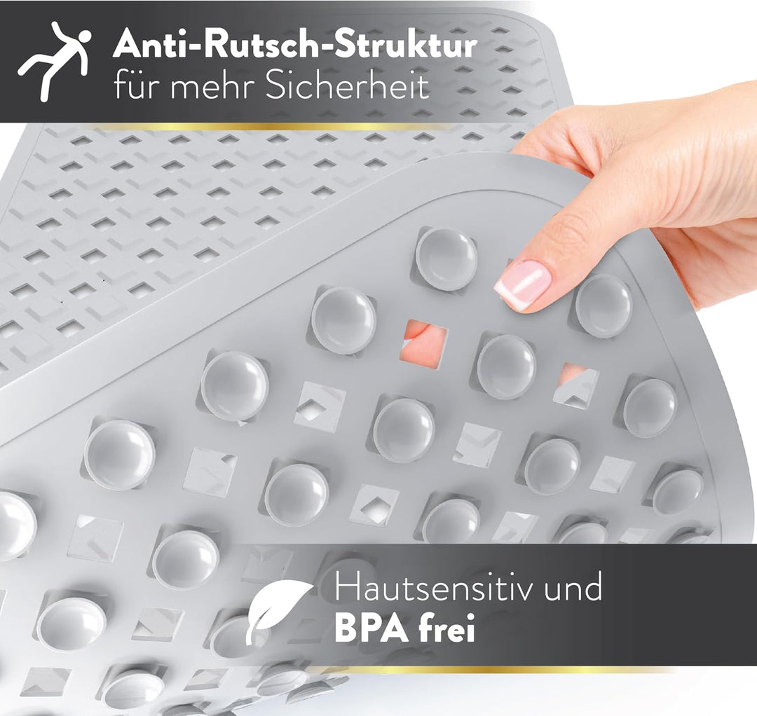 Badewannenmatte rutschfest & hautsensitiv (grau) - 88x39 cm - maschinenwaschbar | schimmelfrei | BPA