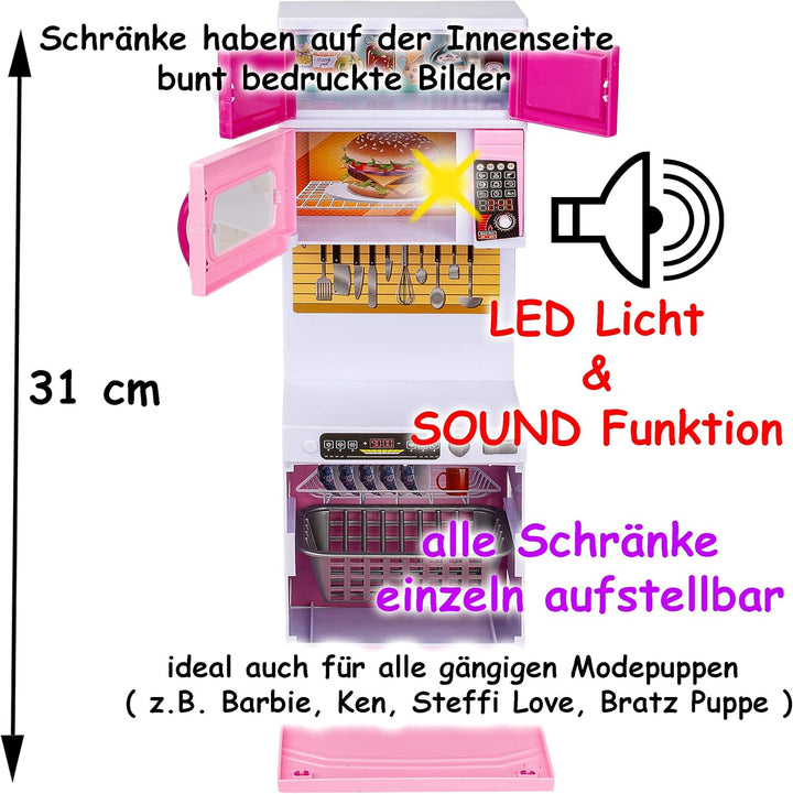 alles-meine.de GmbH Puppenhaus Möbel - Sound & Licht - 31 cm gross - Geschirrspüler + Mikrowelle + g