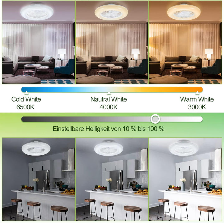 Daromigo Deckenventilator Mit Beleuchtung, 80W LED Stufenloses Dimmen Ventilator Beide Richtungen Dr