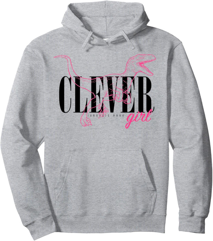 Jurassic Park Neon Pink Raptor Outline Clever Girl Pullover Hoodie