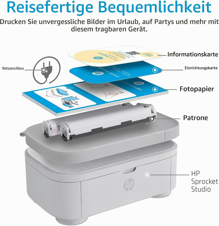 HP Sprocket Studio Plus WLAN-Drucker – Druckt 4x6-Zoll-Fotos drahtlos von Ihrem iOS- und Android-Ger