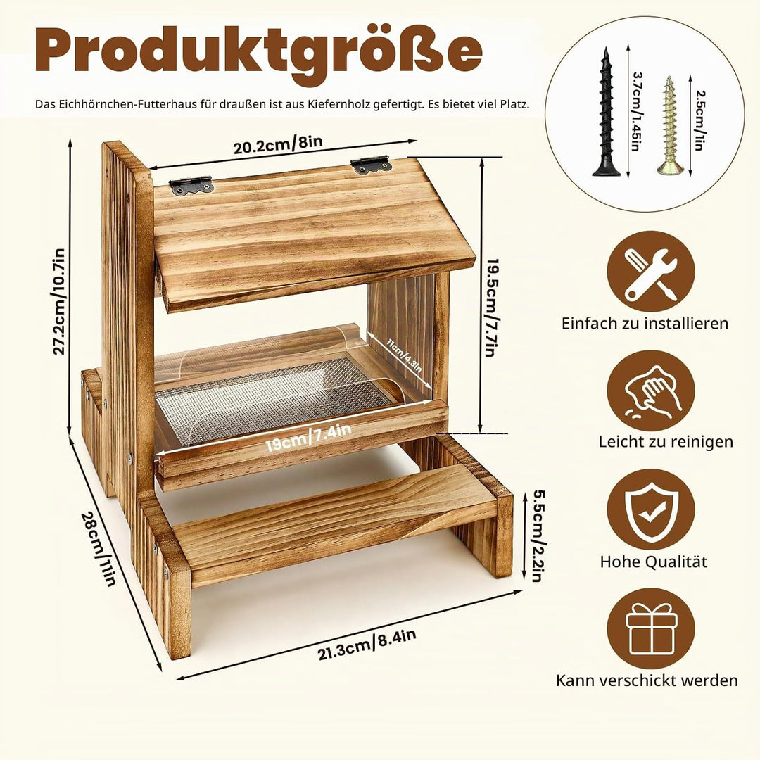 Holz-Eichhörnchen-Futterstelle für draussen - Futterhaus für Eichhörnchen und Streifenhörnchen Chipm