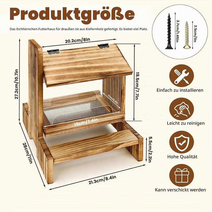 Holz-Eichhörnchen-Futterstelle für draussen - Futterhaus für Eichhörnchen und Streifenhörnchen Chipm