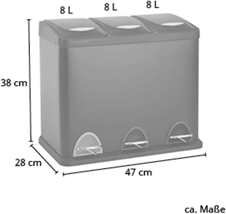 SVITA TC3X8 24 L Treteimer Abfalleimer Mülleimer Pulverbeschichteter Stahl Schwarz, Schwarz