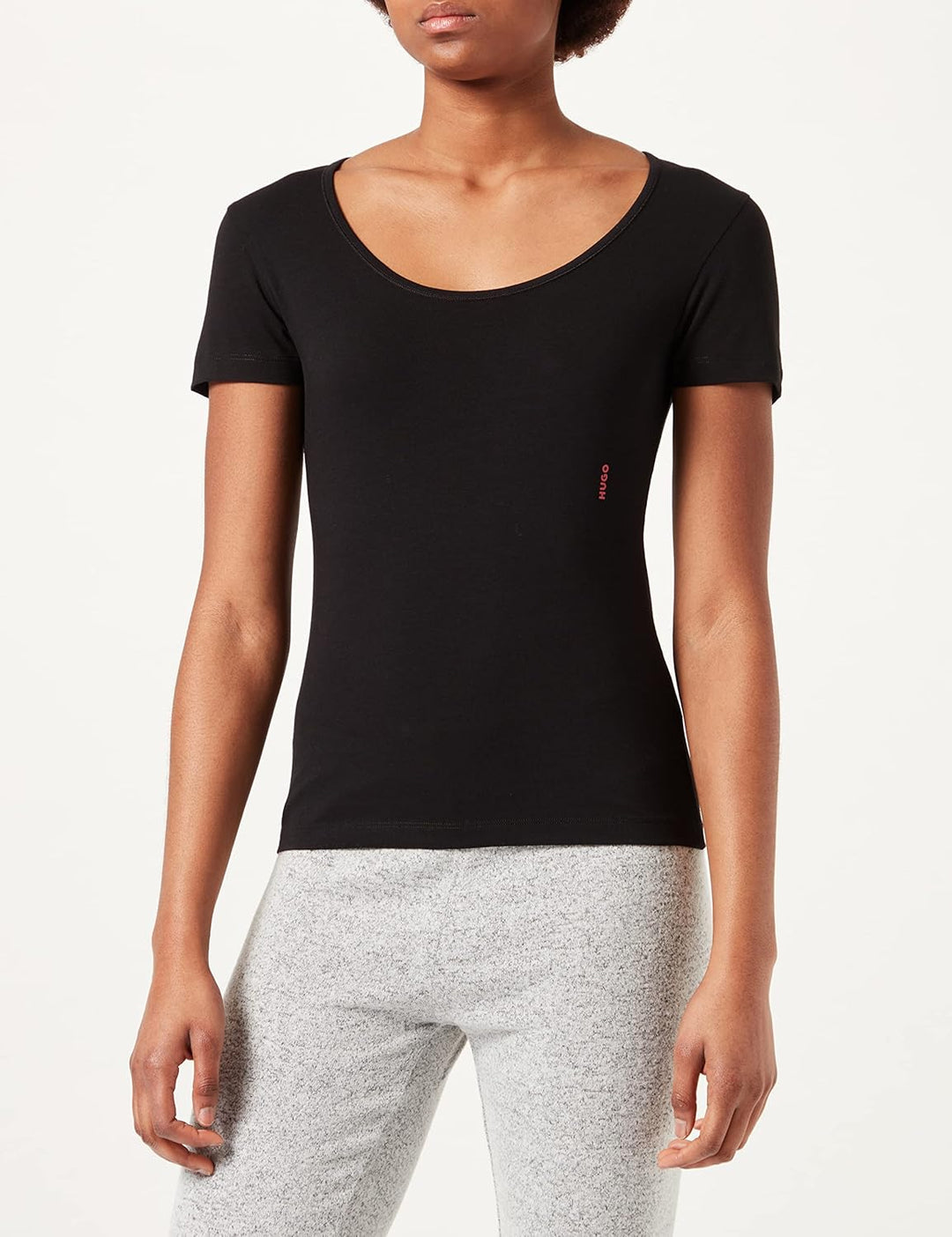 HUGO Damen Twin T-Shirt RN Zweier-Pack T-Shirts aus Stretch-Baumwolle mit Logos, Black1