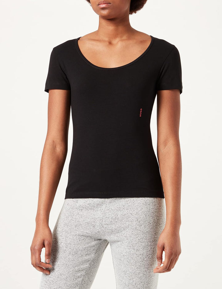 HUGO Damen Twin T-Shirt RN Zweier-Pack T-Shirts aus Stretch-Baumwolle mit Logos, Black1