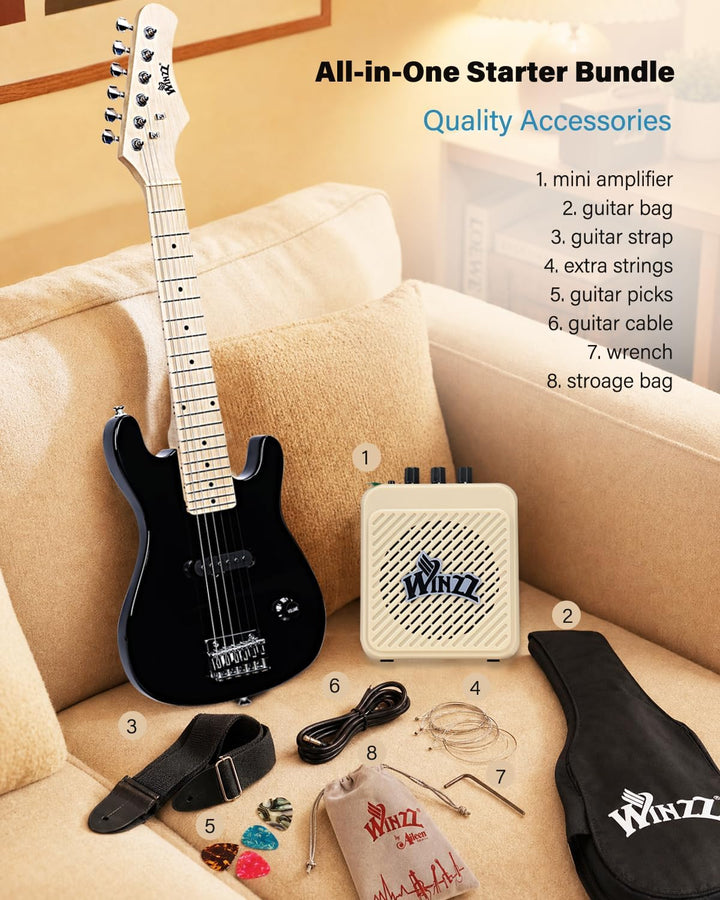 Winzz 30 Zoll Mini E-Gitarre Kinder Ahorn Griffbrett Elektrische Gitarre Anfänger Set für Kinder mit