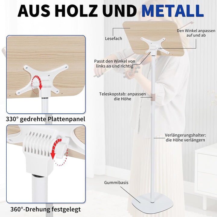 OUUTMEE Lesebuchständer, anhebbarer Beistelltisch, Winkelverstellung, Metallstruktur, Laptop, Kochbu