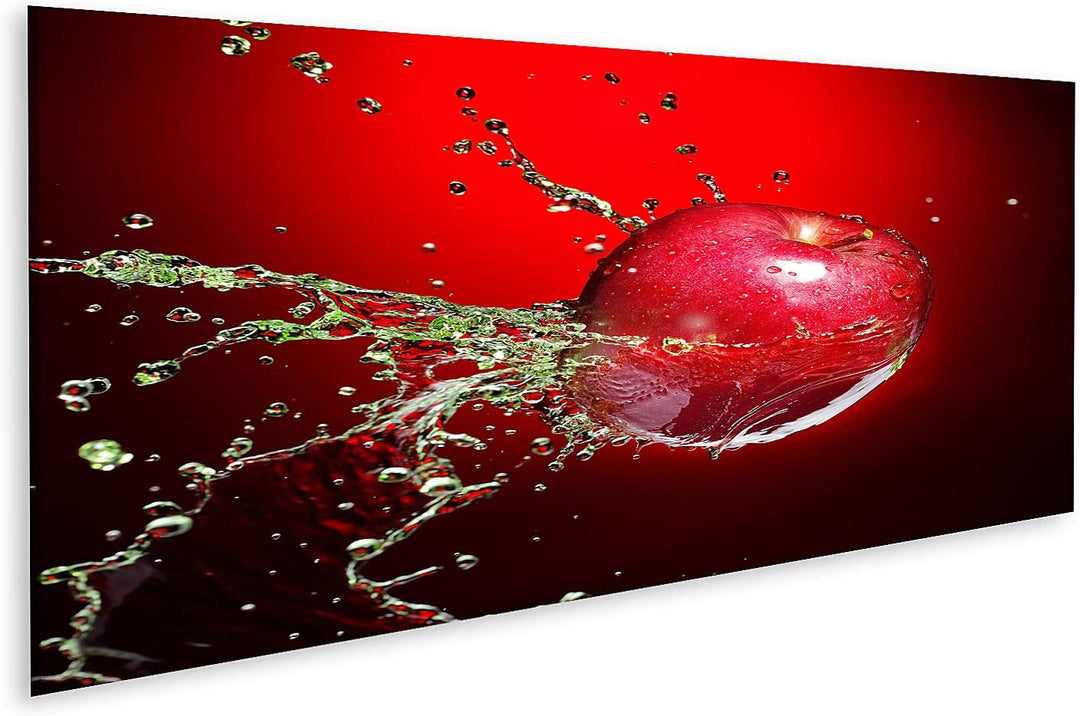 islandburner Bild auf Leinwand Roter Apfel Mit Wasser Vor Rotem Hintergrund Bilder Wandbilder Poster