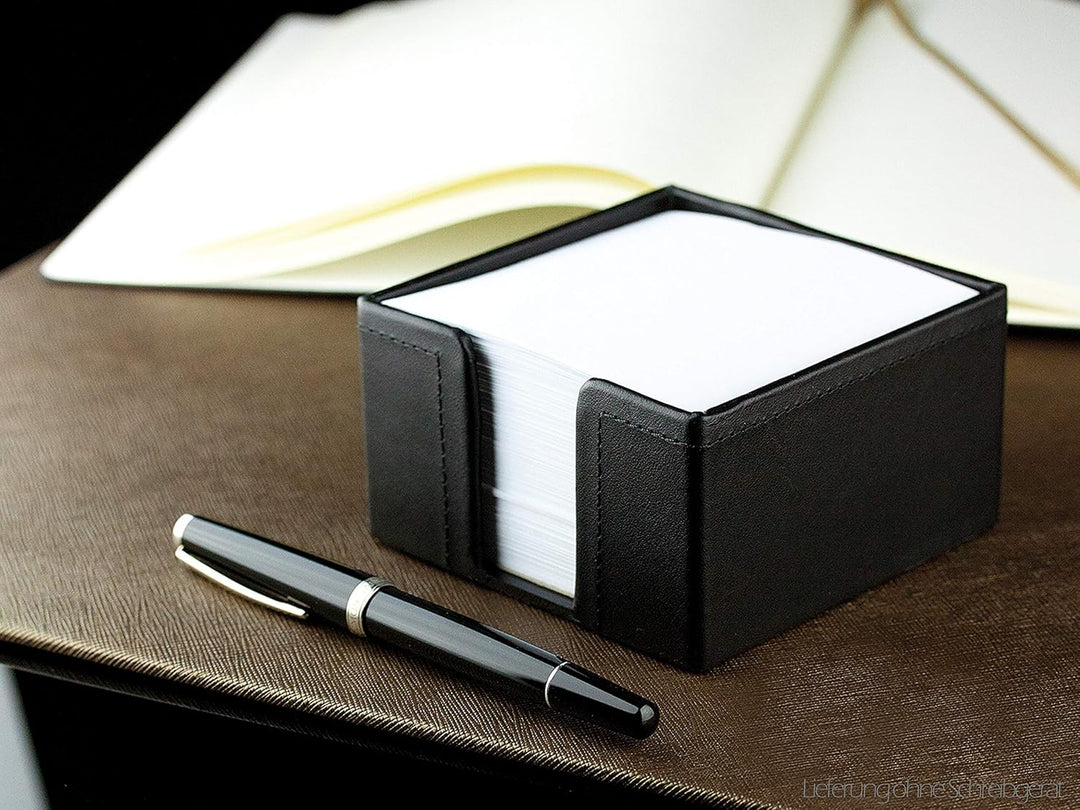 DELMON VARONE - Zettelkasten Premium Leder Boxcalf schwarz, Zettelbox inkl. 500 Blatt Papier, Notizz