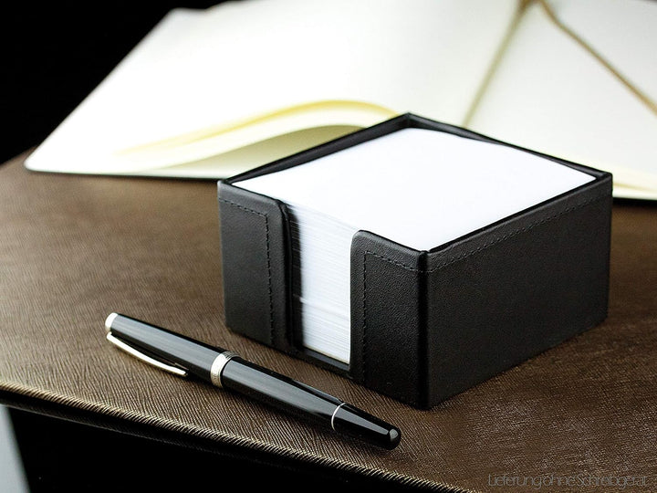 DELMON VARONE - Zettelkasten Premium Leder Boxcalf schwarz, Zettelbox inkl. 500 Blatt Papier, Notizz
