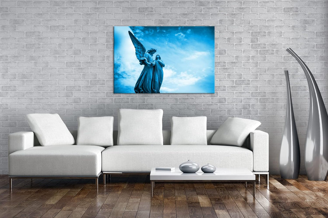 deyoli Friedliche Statue eines Engels Format 80x60 Effekt: Monocrome Blau als Leinwandbild, Motiv fe