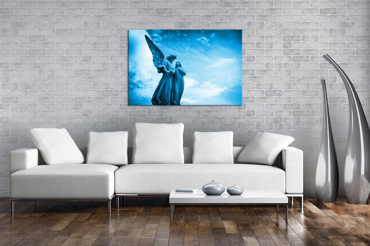 deyoli Friedliche Statue eines Engels Format 80x60 Effekt: Monocrome Blau als Leinwandbild, Motiv fe