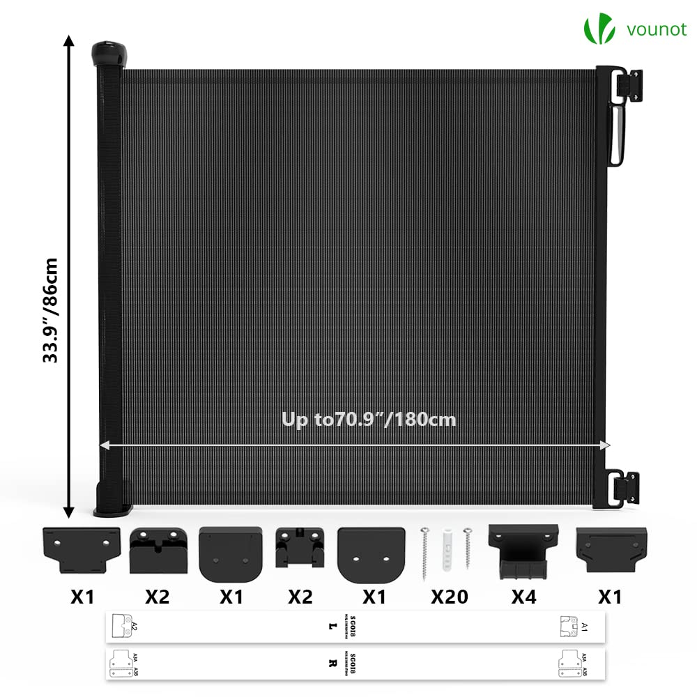 VOUNOT Treppenschutzgitter Ausziehbar Türschutzgitter Roll 0-180cm, Einziehbar Treppenschutzrollo fü
