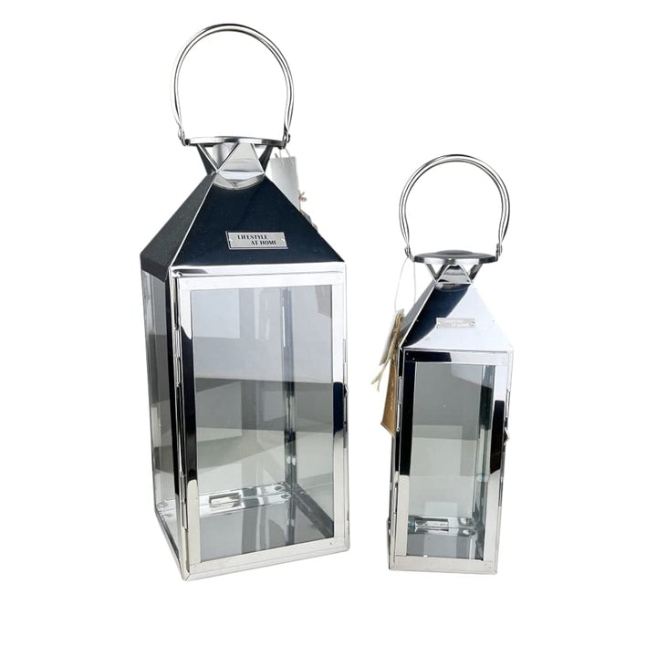 Laternen 2er Set Edelstahl Windlichter Kerzenhalter Höhe 35cm bis 45cm