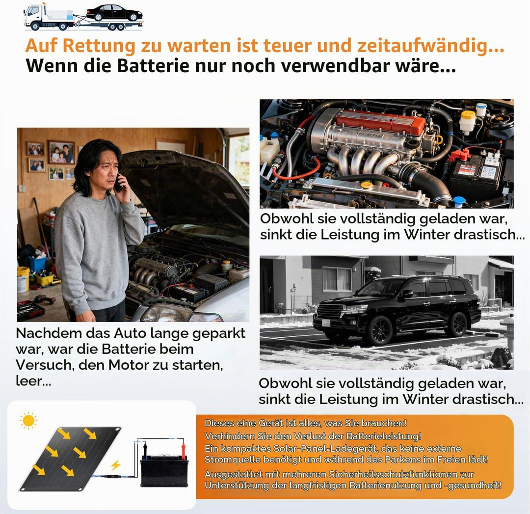 Yinleader 10W Solarpanel 12V Monokristallin Tragbar mit SAE Zigarettenanzünder- &amp; Batterieklemmen-Ad
