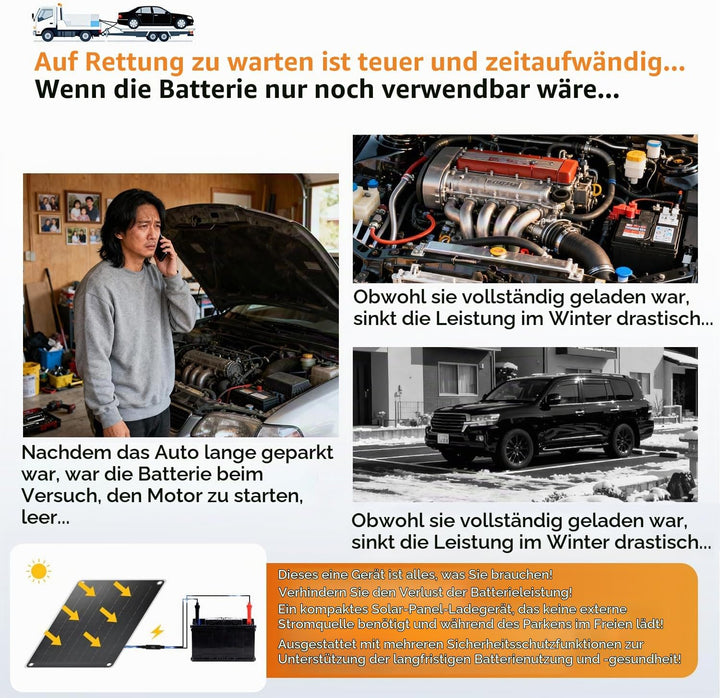 Yinleader 10W Solarpanel 12V Monokristallin Tragbar mit SAE Zigarettenanzünder- &amp; Batterieklemmen-Ad