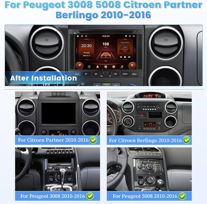 Hikity 2G 64G Autoradio Android 13 Für Peugeot 3008 5008 Partner Citroen Berlingo 2010-2016 mit Wire