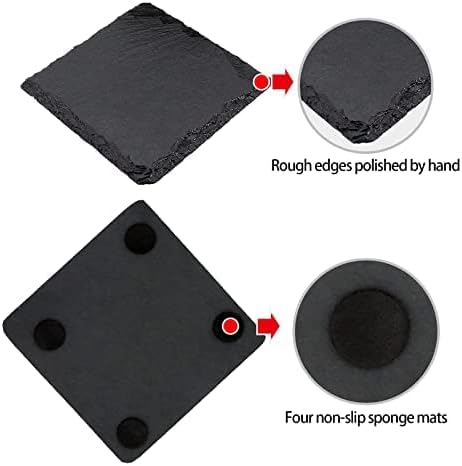 VIBRATITE Schiefer Untersetzer, 12 Stück Glasuntersetzer eckig mit Halter, Schieferplatte 10,2 cm sc