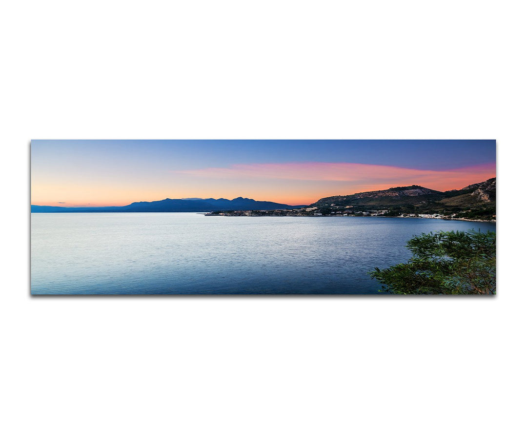 Paul Sinus Art Panoramabild auf Leinwand und Keilrahmen 150x50cm Italien Sizilien Meer Küste Dämmeru