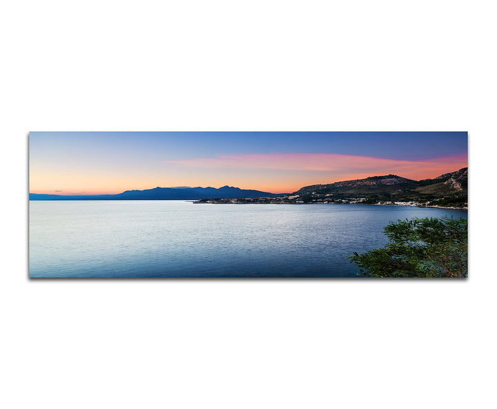Paul Sinus Art Panoramabild auf Leinwand und Keilrahmen 150x50cm Italien Sizilien Meer Küste Dämmeru