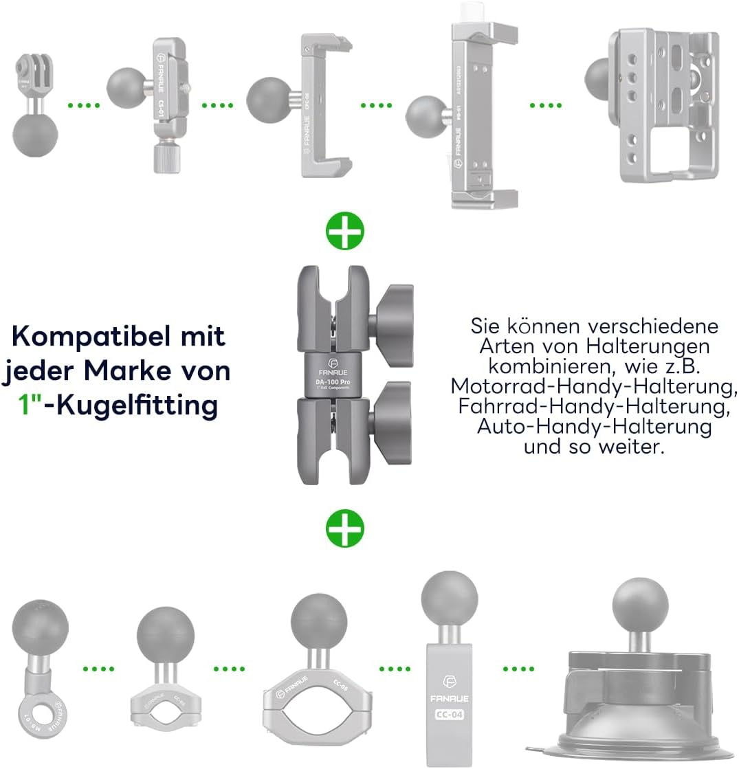 FANAUE DA-100PRO Verbundstoff-Verbindungsarm ist kompatibel mit RAM mounts Typ B 1" Kugelmontage und
