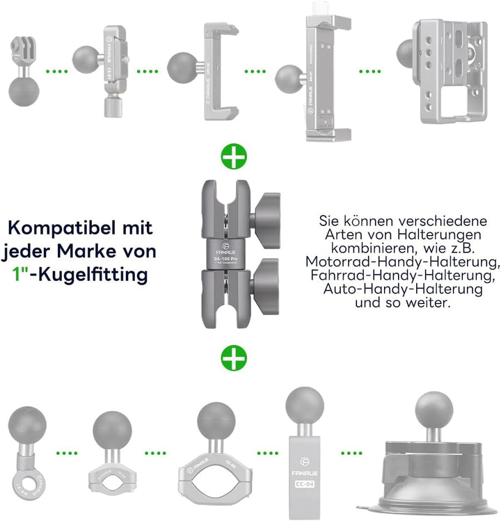 FANAUE DA-100PRO Verbundstoff-Verbindungsarm ist kompatibel mit RAM mounts Typ B 1" Kugelmontage und