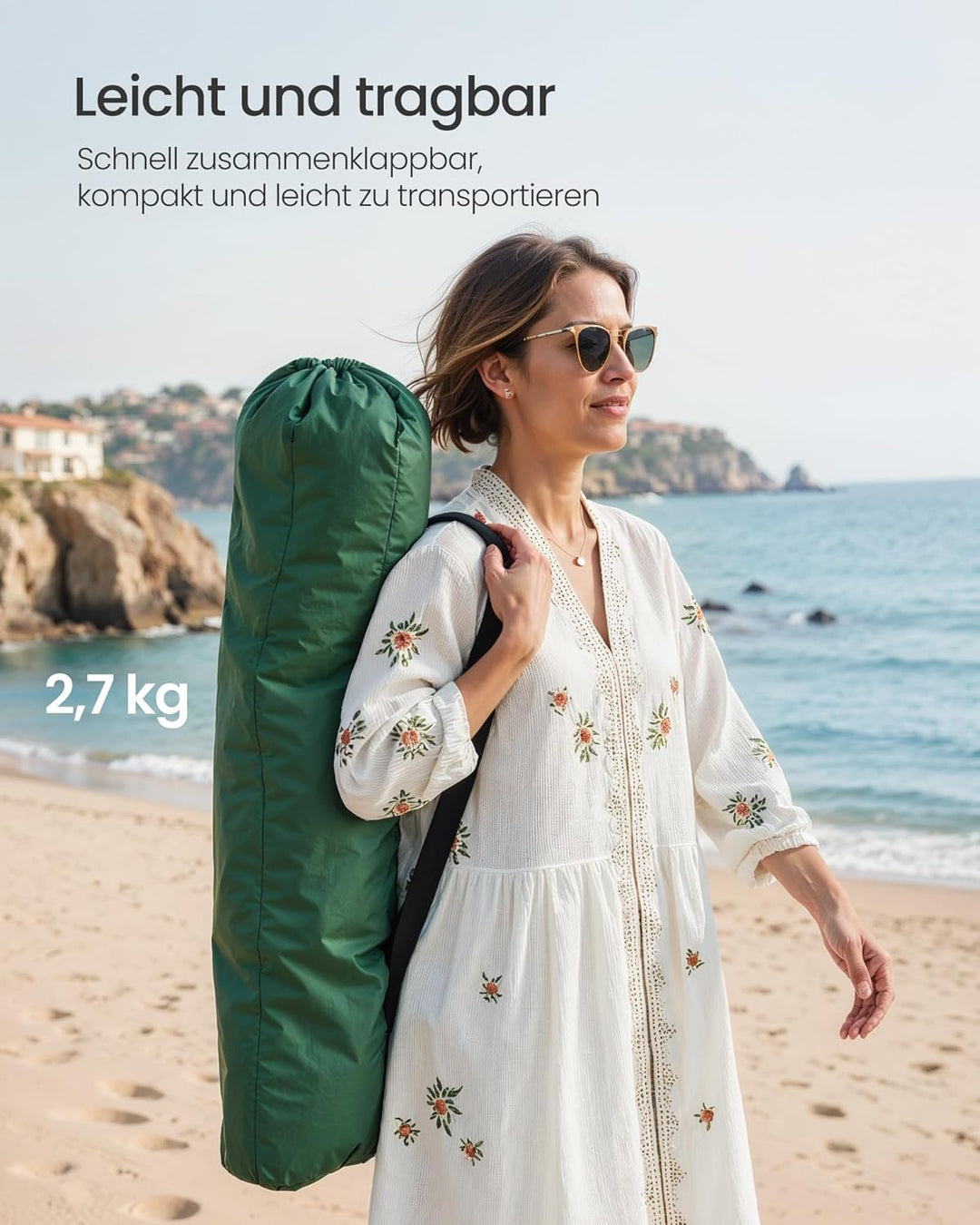 SONGMICS Strandstuhl mit hoher Rückenlehne, tragbarer Klappstuhl, klappbarer Campingstuhl, faltbar,