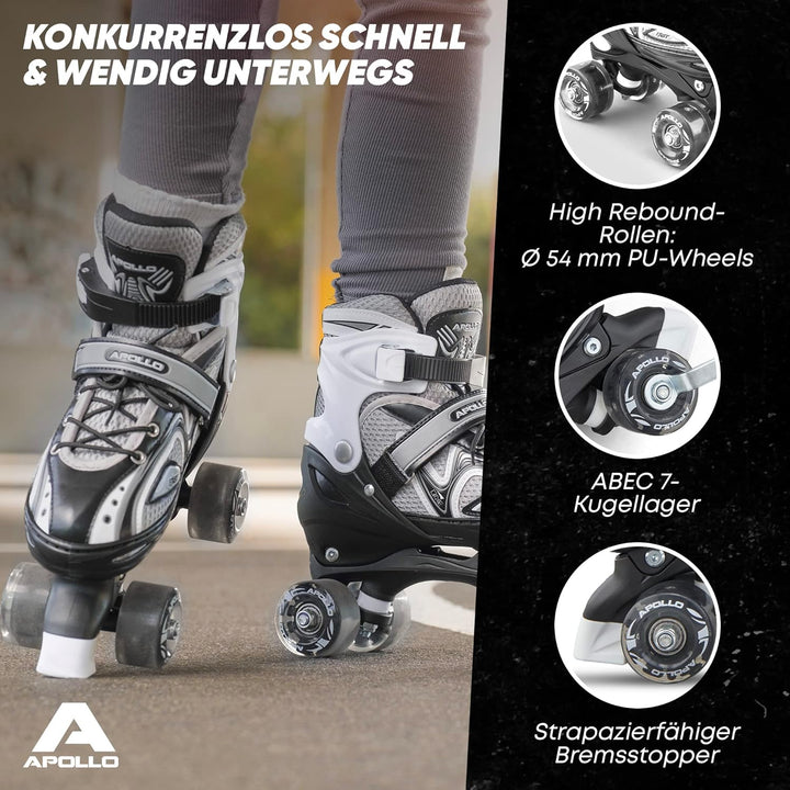 Apollo Super Quad X Pro | verstellbare Rollschuhe für Kinder | komfortable, grössenverstellbare LED
