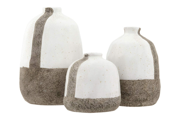Creative Co-op White & Grey Terracotta with Vertical Stripe Vase, grau