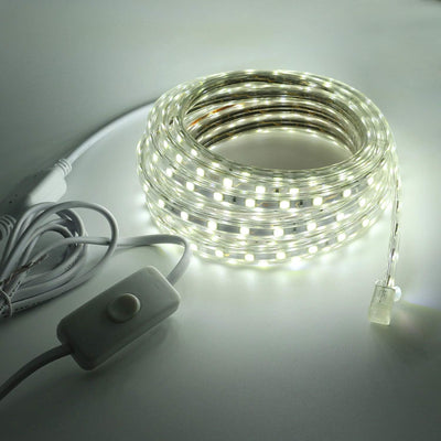 FOLGEMIR 8m Kalt Weiss LED Band mit Schalter, 220V 230V Lichtleiste, 60 Leds/m Strip, IP65 Lichtschl