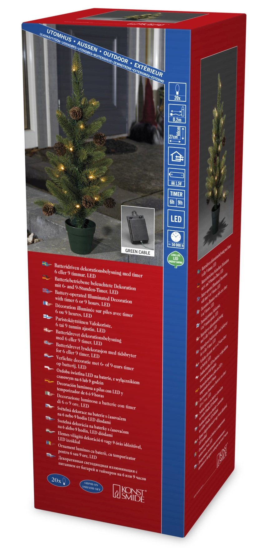 Konstsmide 3781-100 LED Weihnachtsbaum mit Tannenzapfen und Topf / für Aussen (IP44) / Batteriebetri
