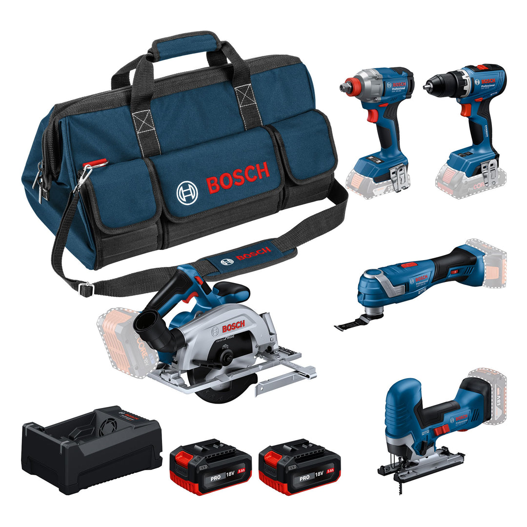 Bosch PRO 18V System Combo-Kit: GSR 18V-65, GDX 18V-285, GKS 18V-57, GOP 18V-34, GST 18V-125 S, 2x G
